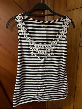 kate spade Navy and White Striped Beaded Tank